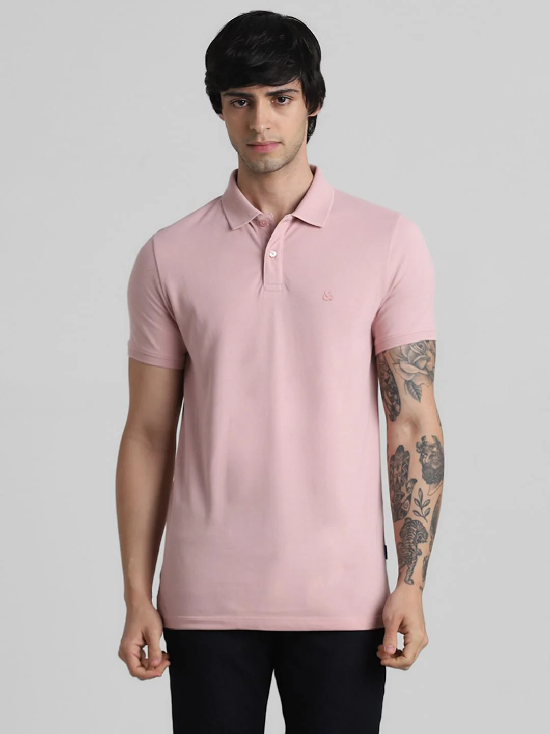 Light Pink Solid Polo Neck T-shirt - Image 2
