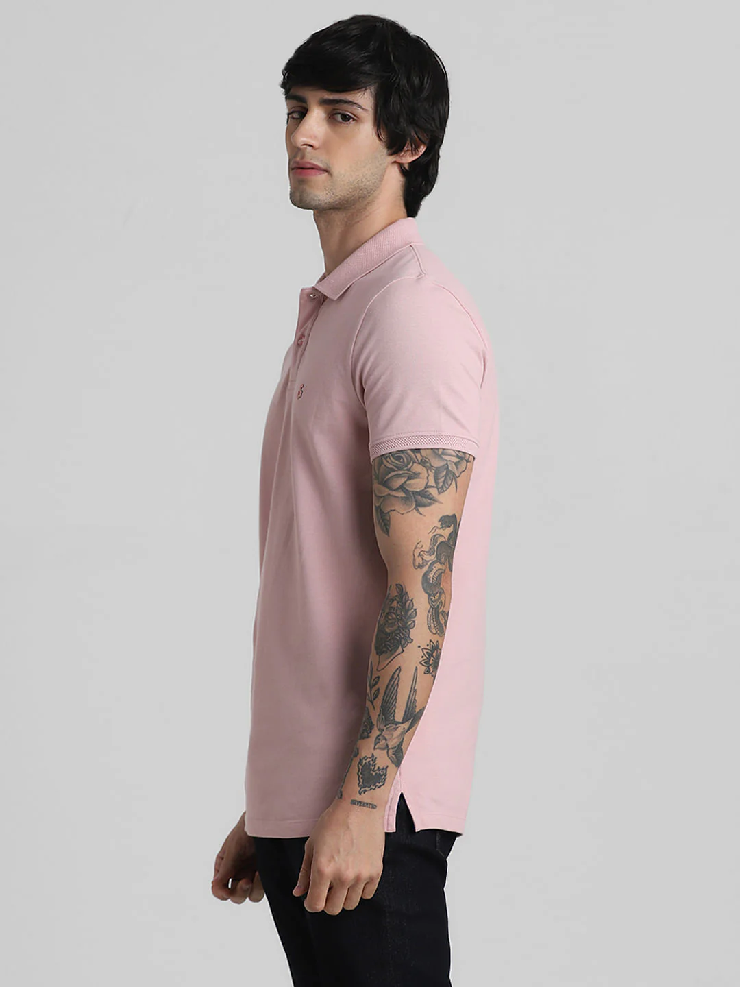 Light Pink Solid Polo Neck T-shirt - Image 3