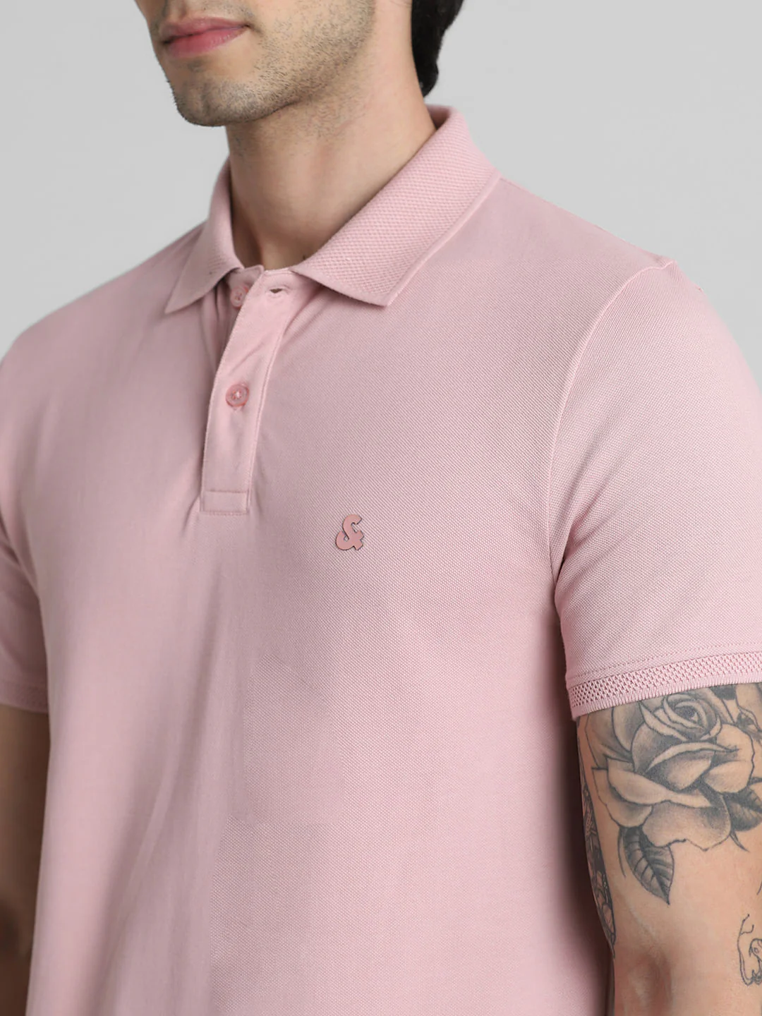 Light Pink Solid Polo Neck T-shirt - Image 5