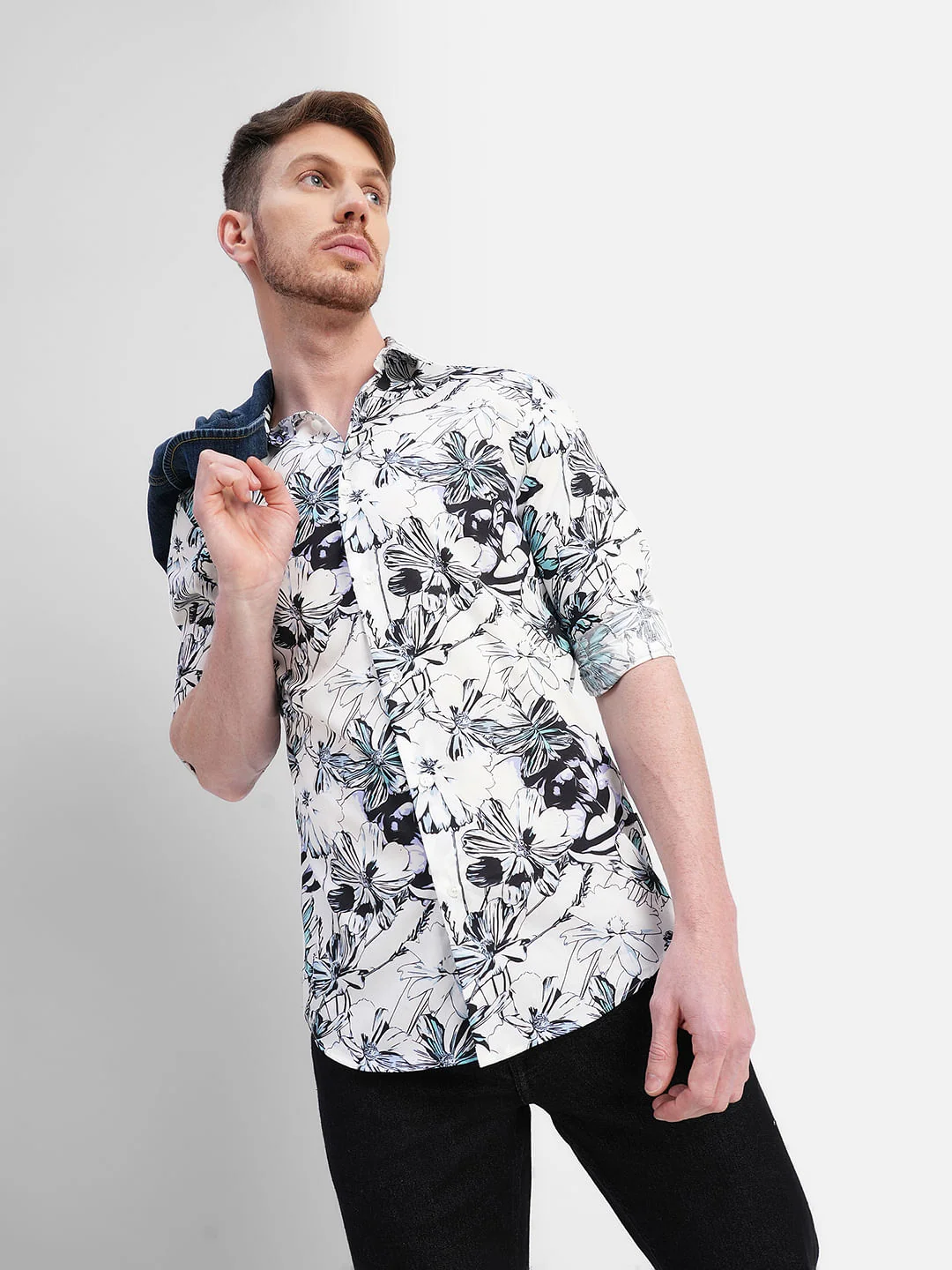 White Floral Full Sleeves Shirt