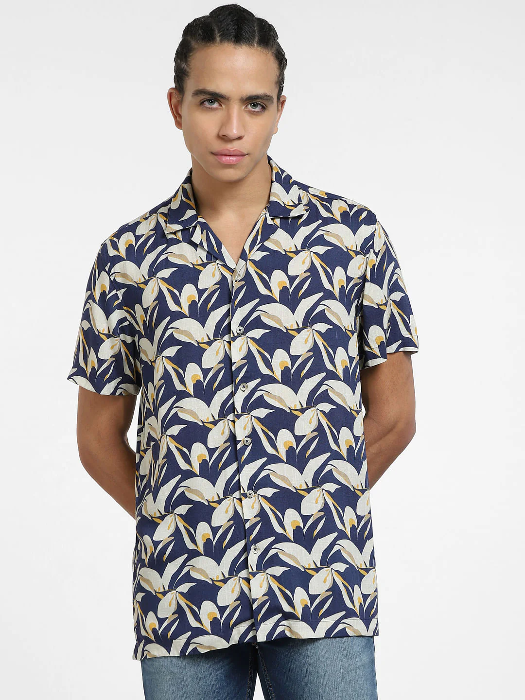 Dark Blue Printed Short Sleeves Shirt - Image 2