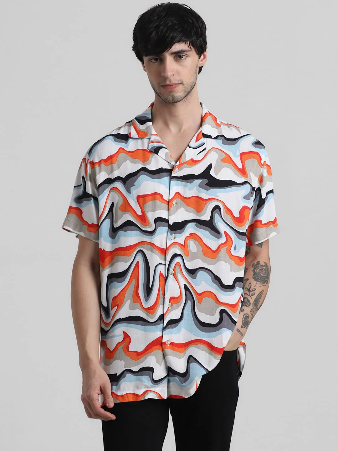 Orange Printed Short Sleeves Shirt - Image 2