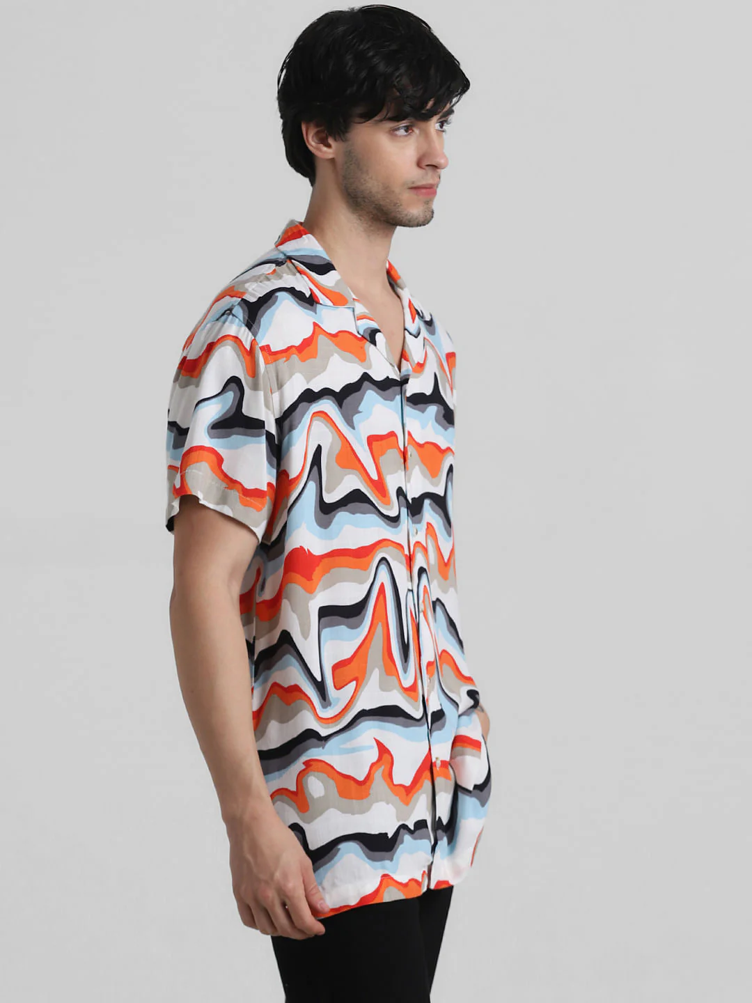 Orange Printed Short Sleeves Shirt - Image 3
