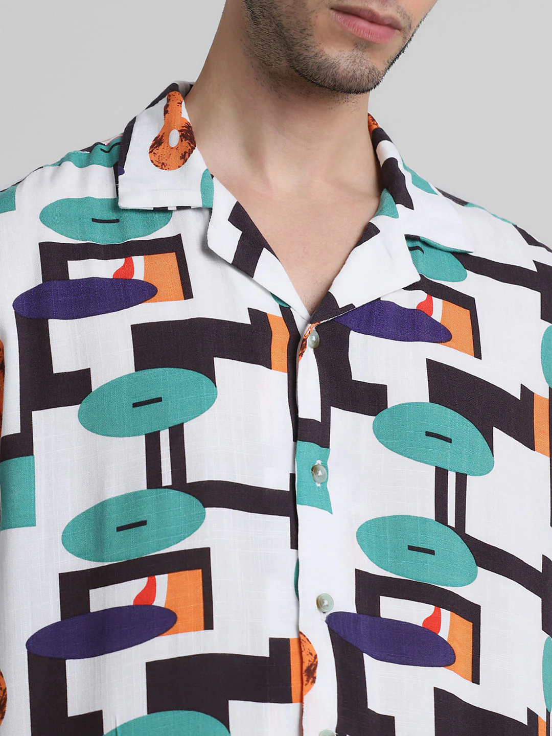 Green Printed Short Sleeves Shirt - Image 5