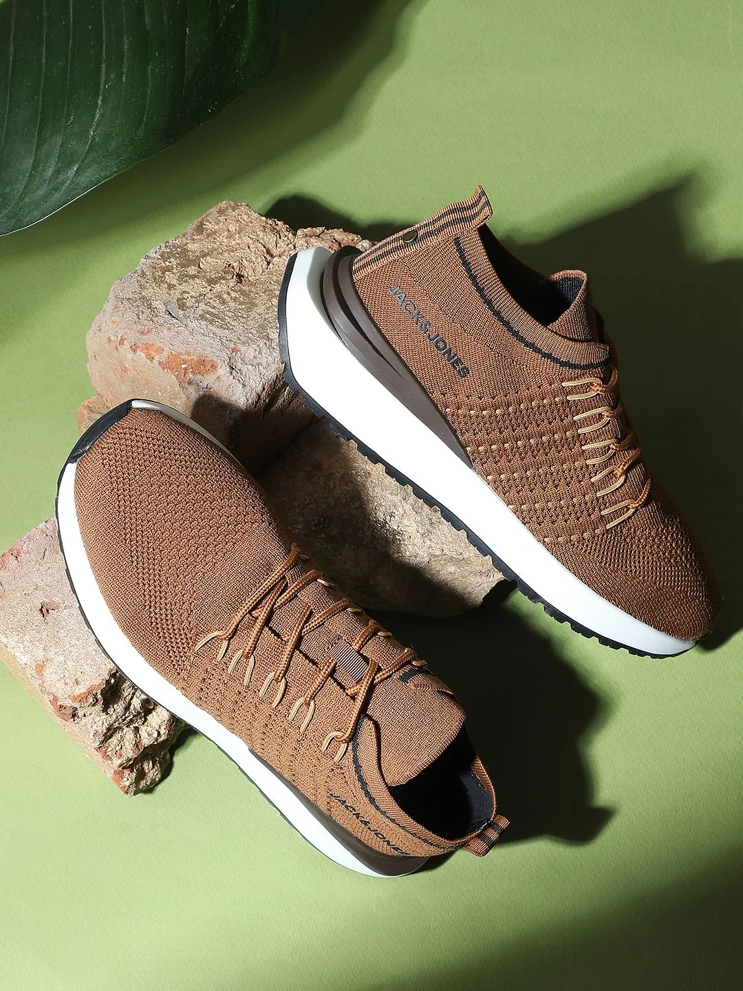Brown Textured Mesh Sneakers