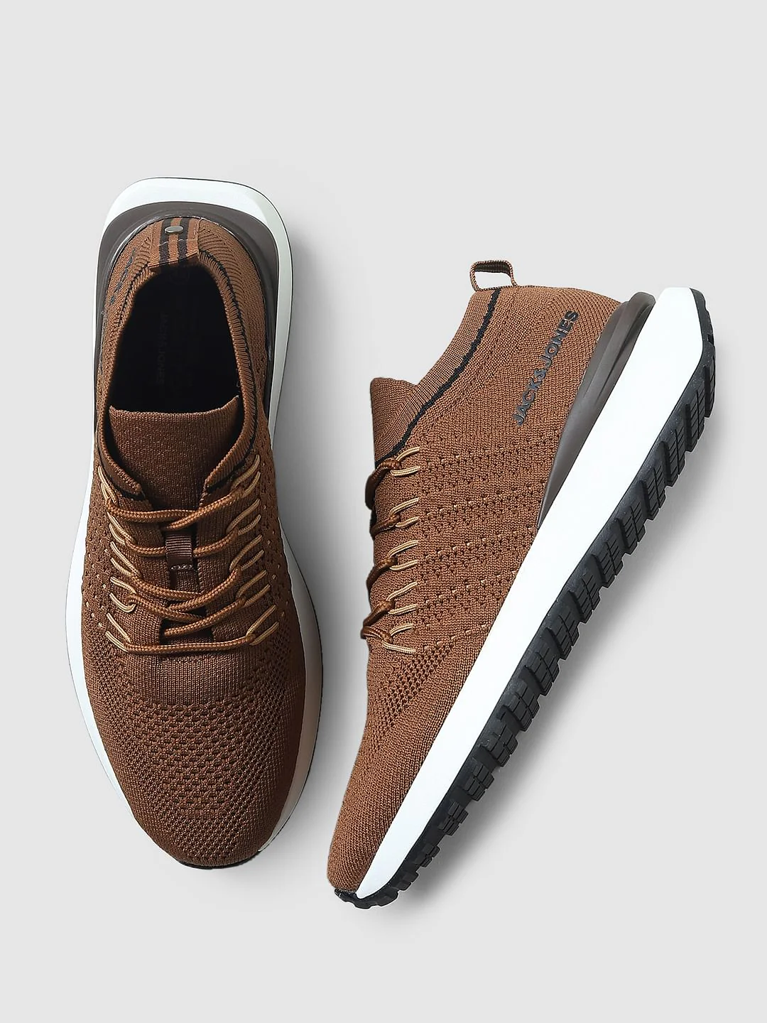 Brown Textured Mesh Sneakers - Image 2