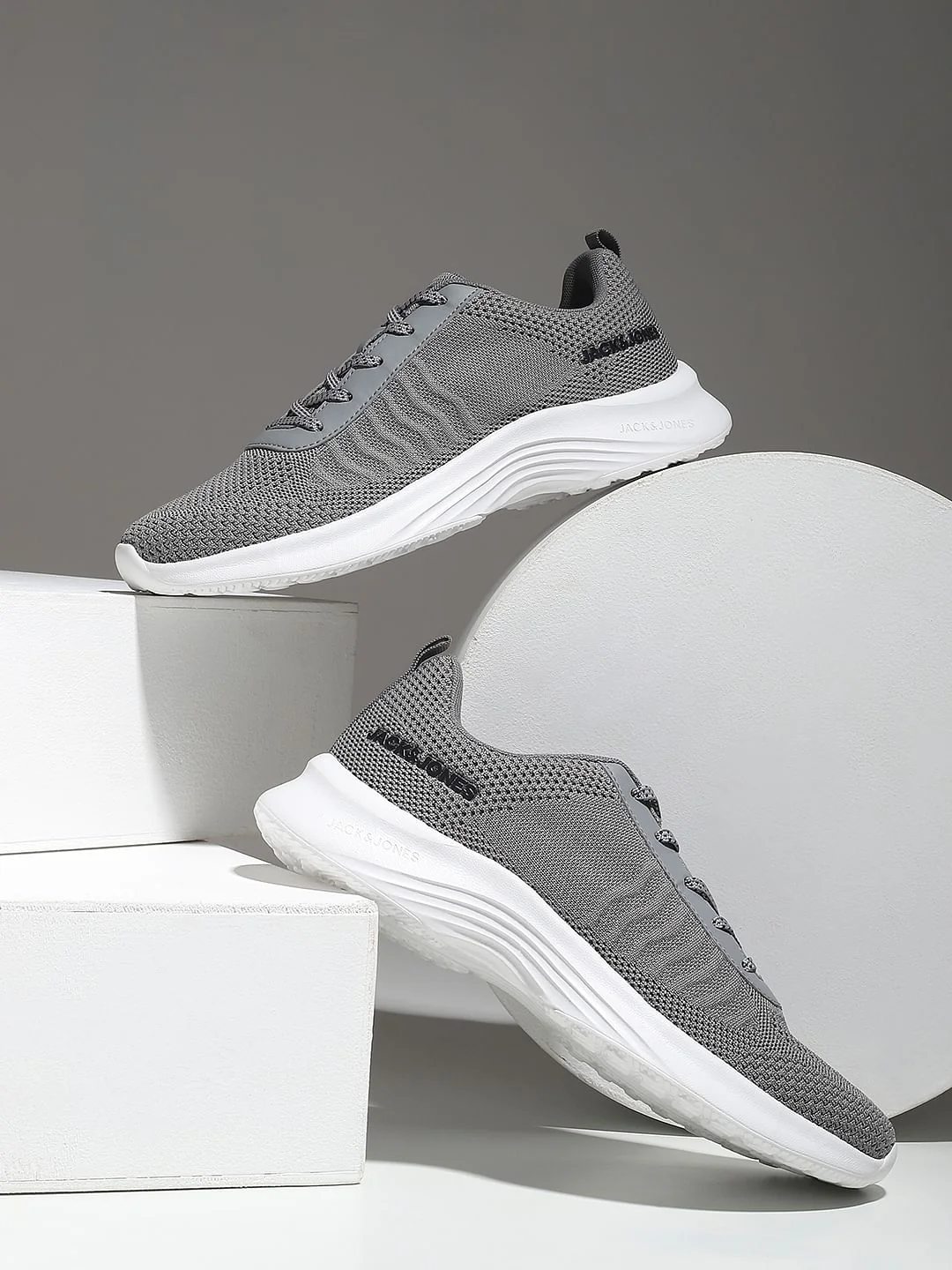 Grey Mesh Lace-Up Sneakers