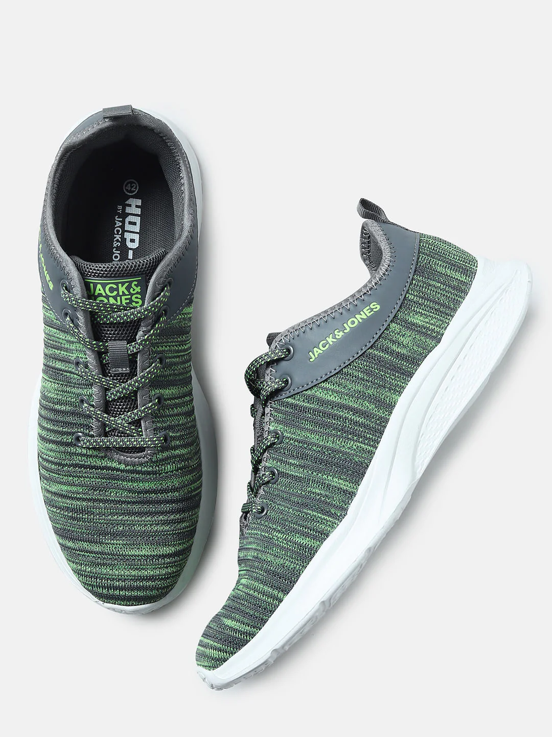 Grey & Green Printed Lace-Up Sneakers - Image 2