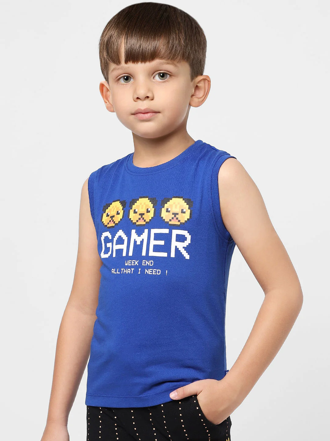 Boys Blue Graphic Print Sleeveless T-shirt - Image 3