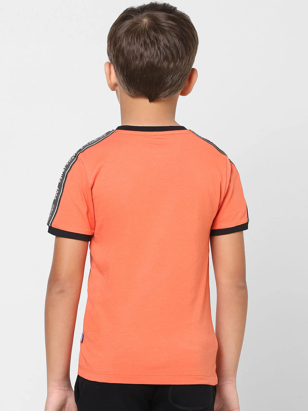 Boys Orange Tape Detail Crew Neck T-shirt - Image 4