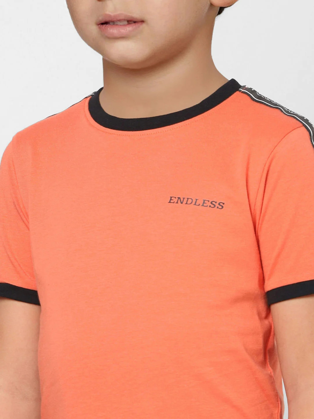 Boys Orange Tape Detail Crew Neck T-shirt - Image 5