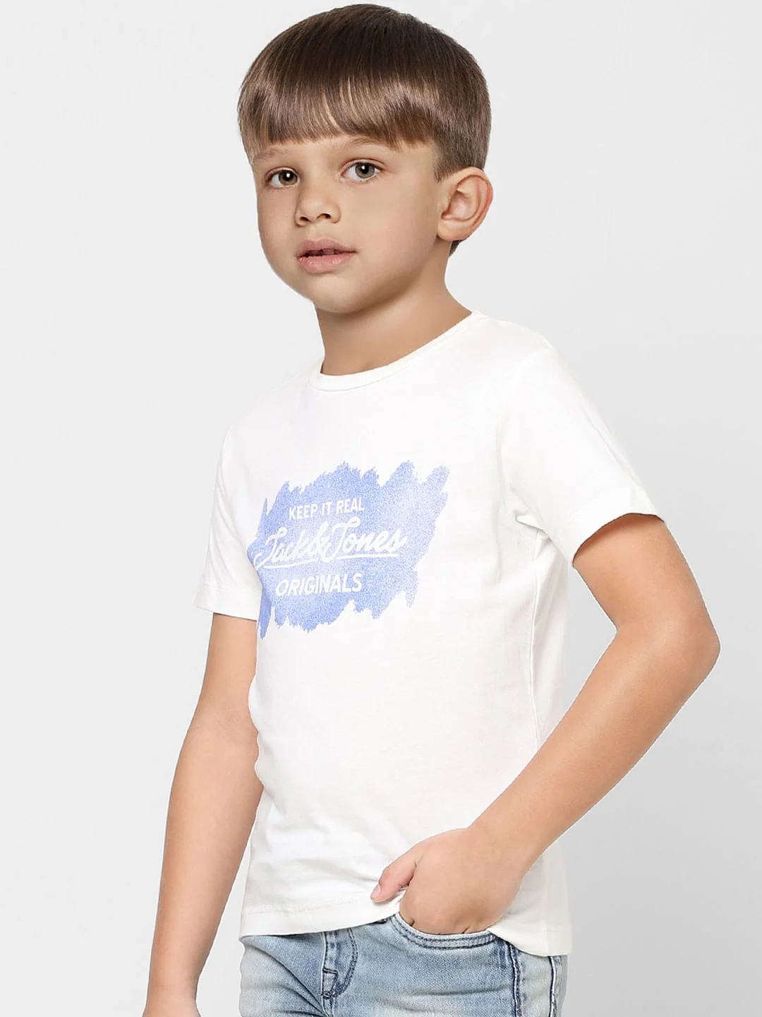 Boys White Logo Print Crew Neck T-shirt - Image 3