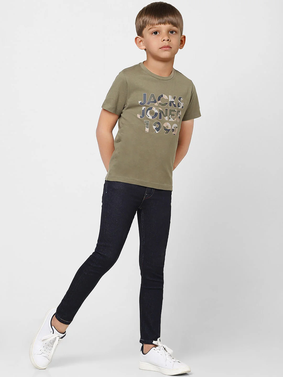 Boys Green Camo Logo Print Crew Neck T-shirt