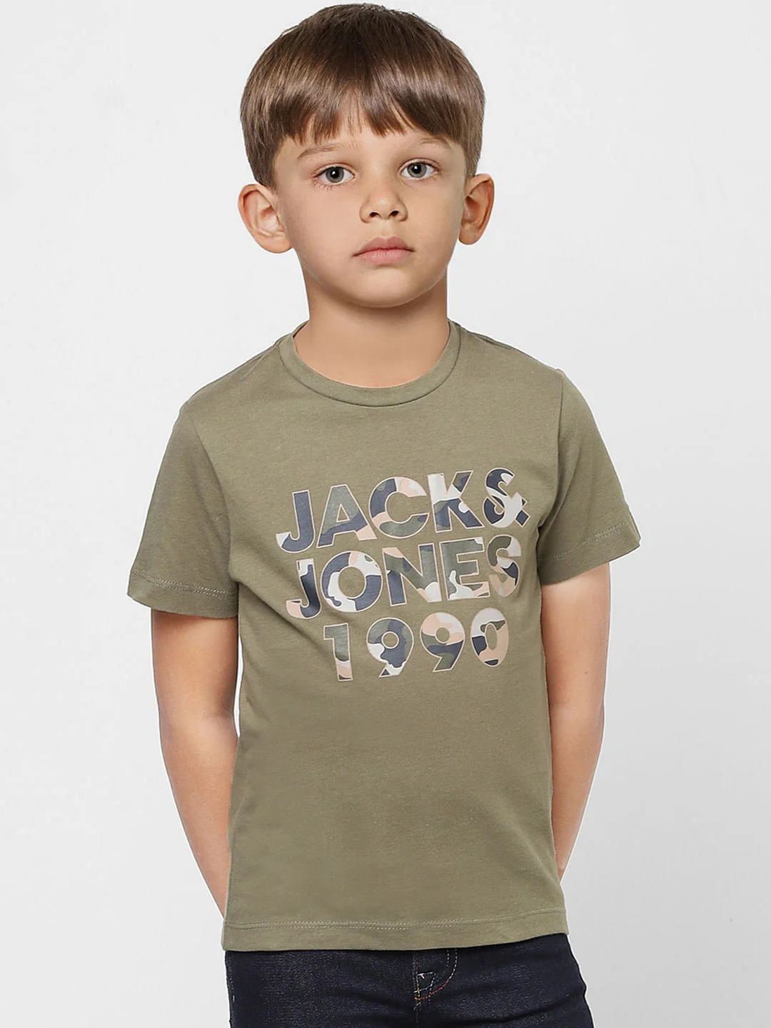 Boys Green Camo Logo Print Crew Neck T-shirt - Image 2