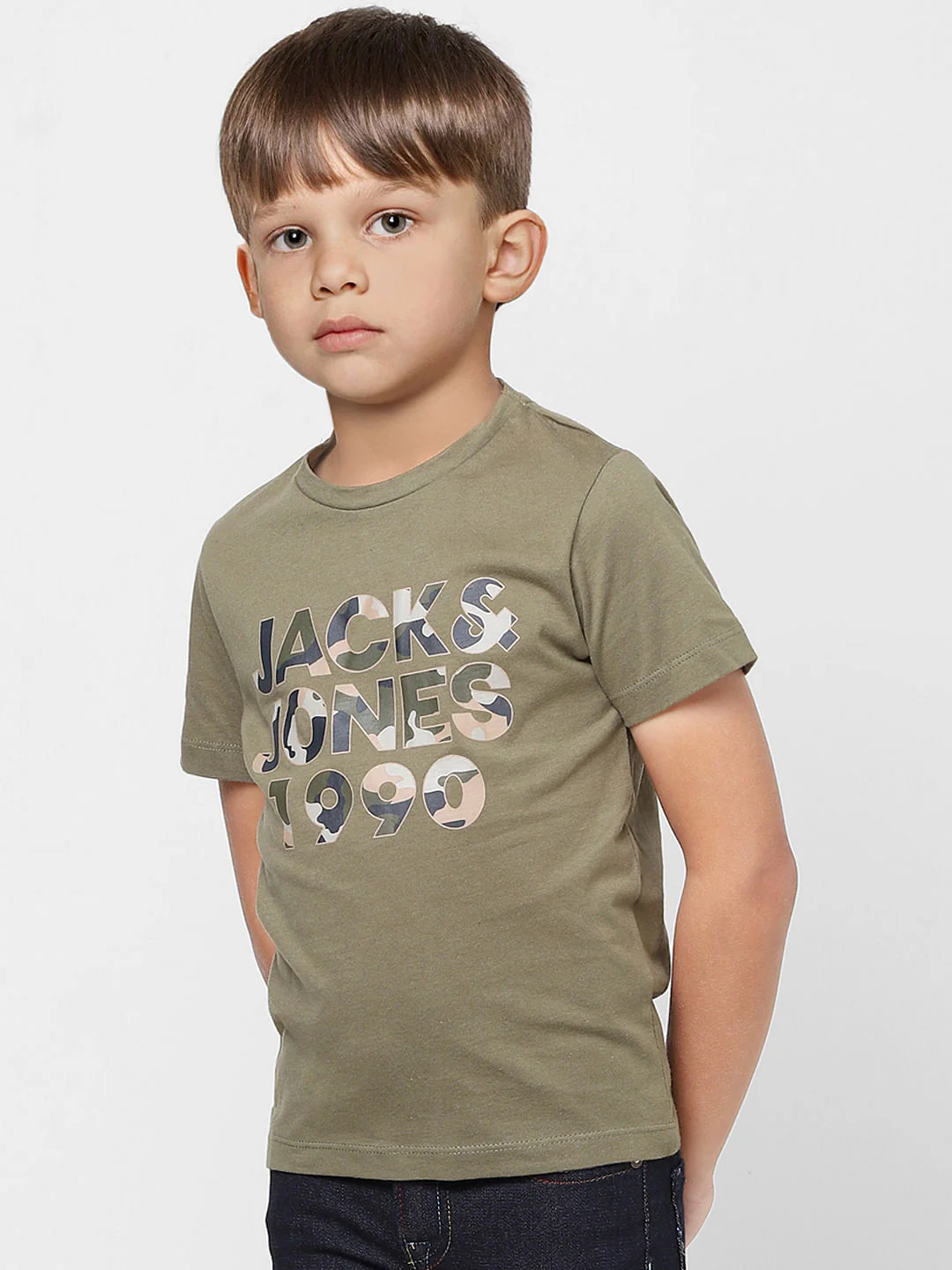 Boys Green Camo Logo Print Crew Neck T-shirt - Image 3