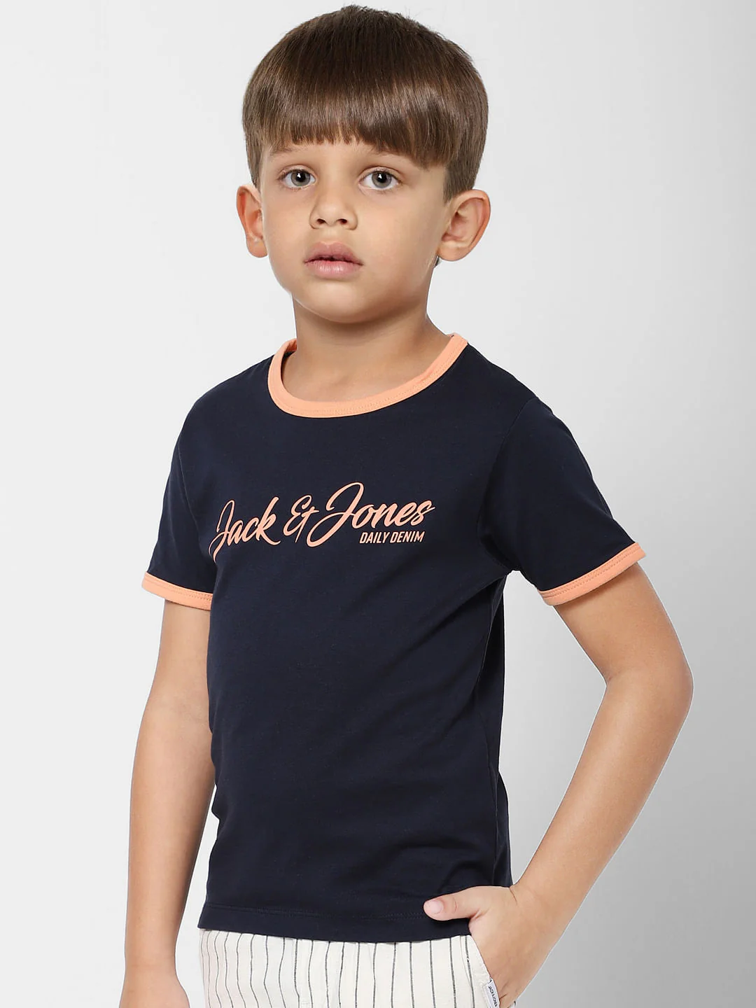BOYS Navy Blue Contrast Tipping Crew Neck T-shirt - Image 3