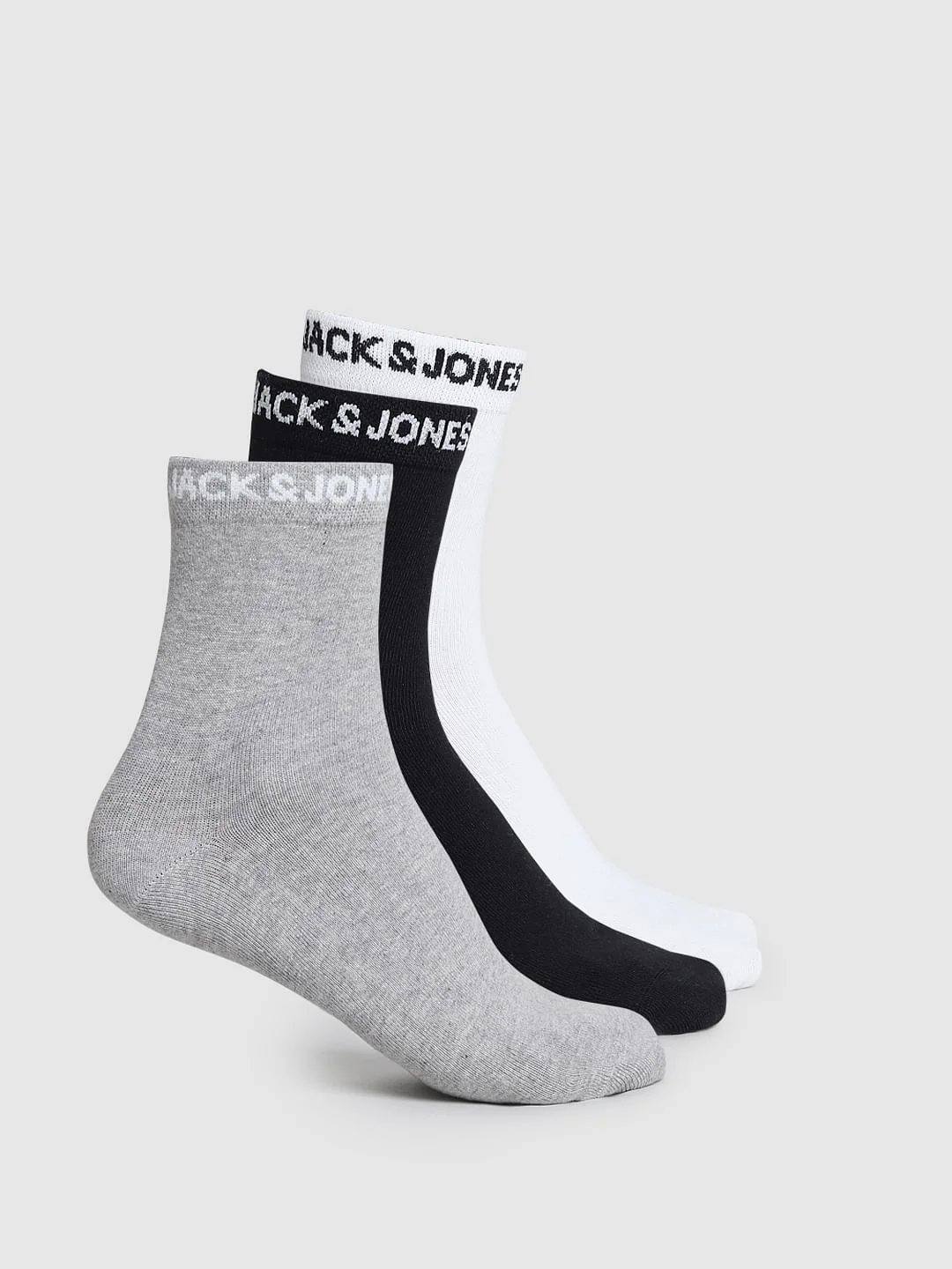 Pack Of 3 Solid Mid-Length Socks - White, Black & Grey - Image 2