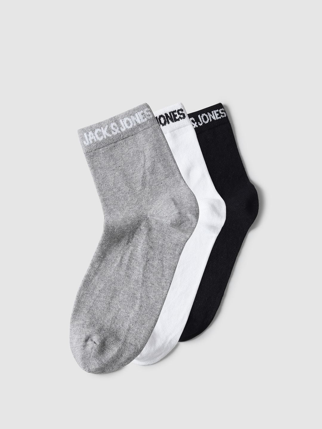 Pack Of 3 Solid Mid-Length Socks - White, Black & Grey - Image 6