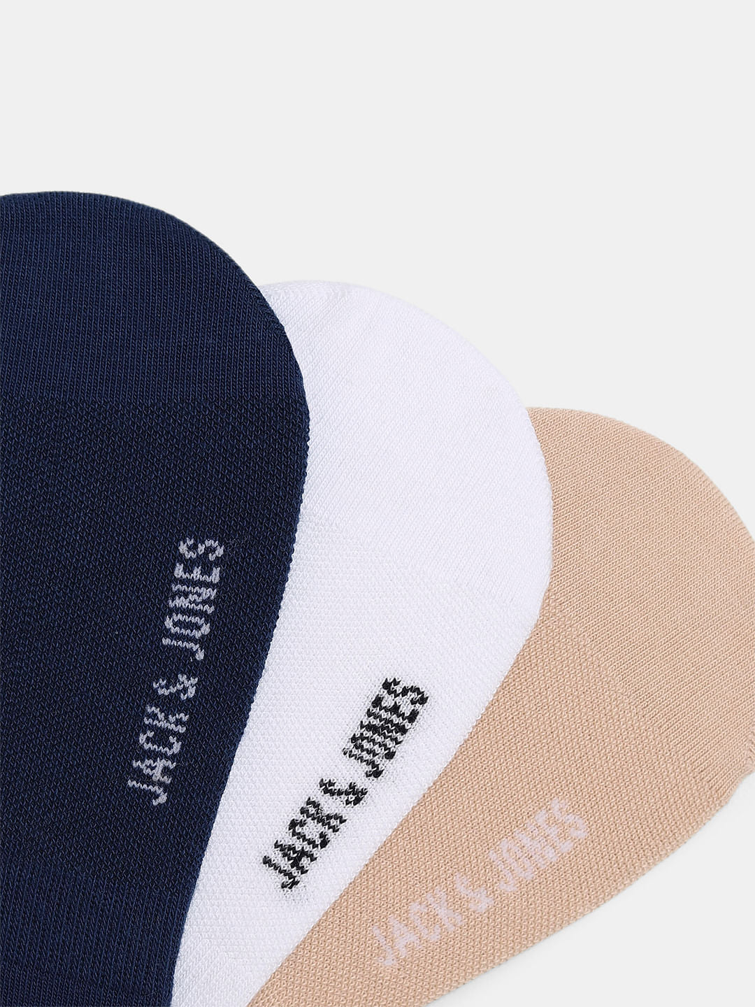 Pack of 3 No Show Socks - Light Brown, White, Blue - Image 2