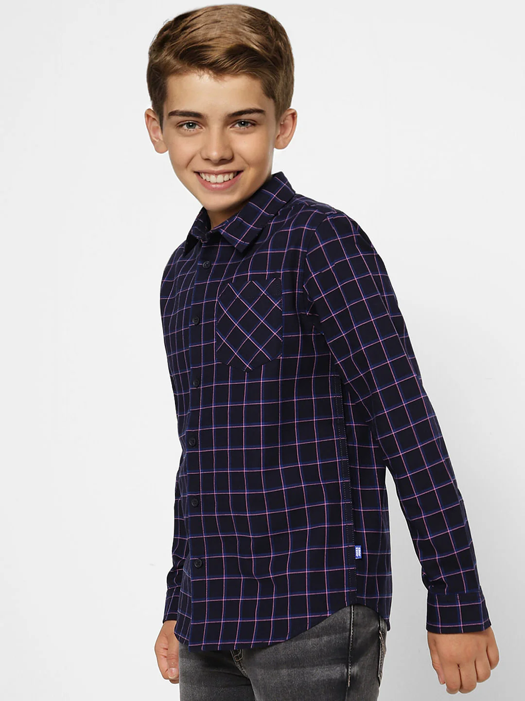 BOYS Navy Blue Check Full Sleeves Shirt - Image 3