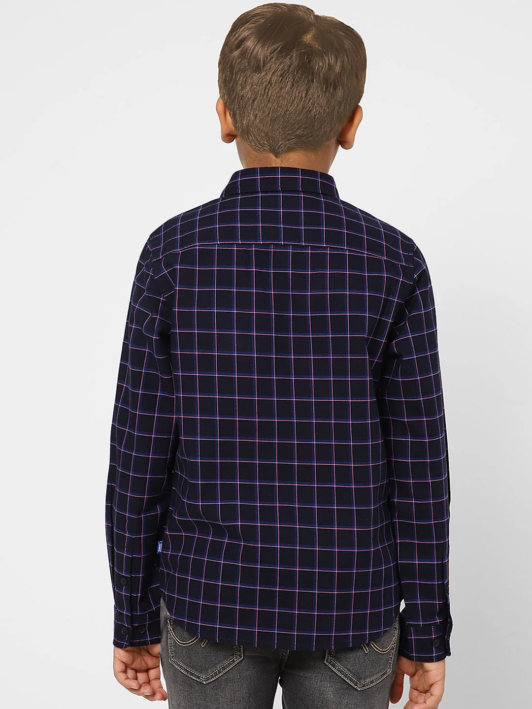 BOYS Navy Blue Check Full Sleeves Shirt - Image 4