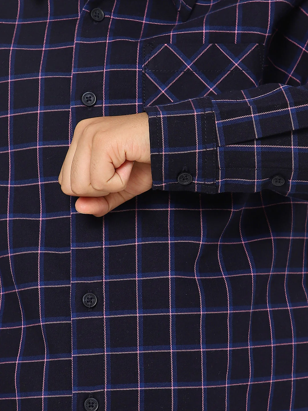 BOYS Navy Blue Check Full Sleeves Shirt - Image 6