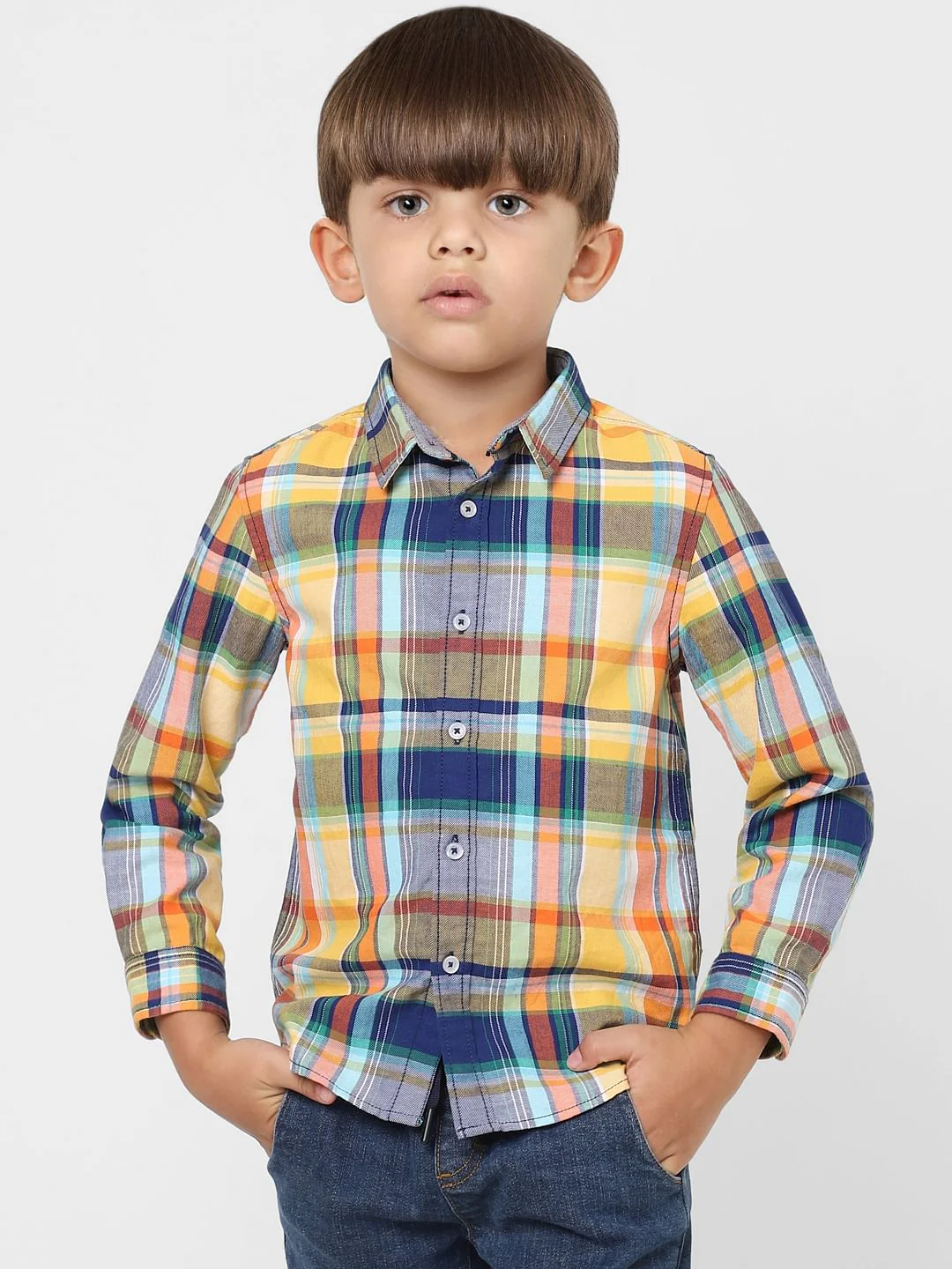 BOYS Orange Check Full Sleeves Shirt