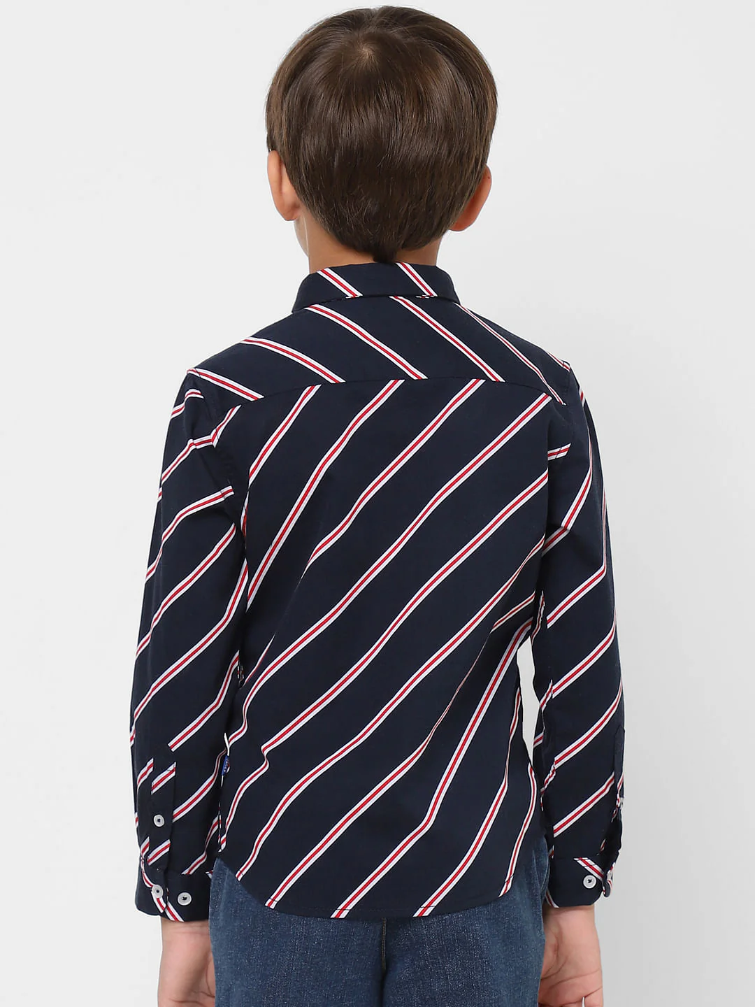 BOYS Navy Blue Striped Full Sleeves Shirt - Image 3