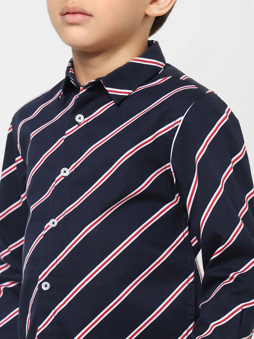 BOYS Navy Blue Striped Full Sleeves Shirt - Image 4