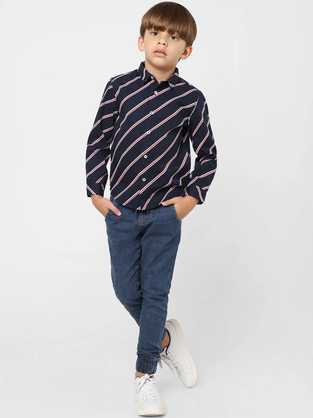 BOYS Navy Blue Striped Full Sleeves Shirt - Image 5