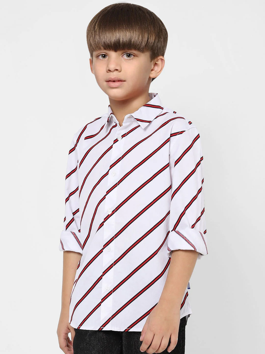 Boys White Striped Full Sleeves Shirt - Image 2