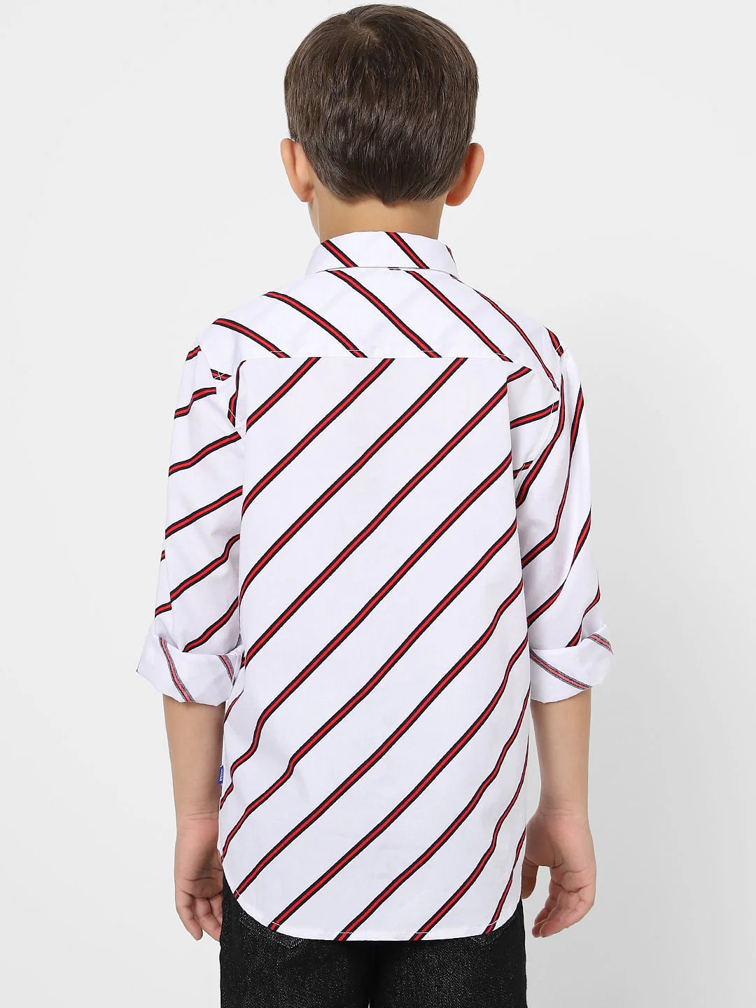 Boys White Striped Full Sleeves Shirt - Image 3