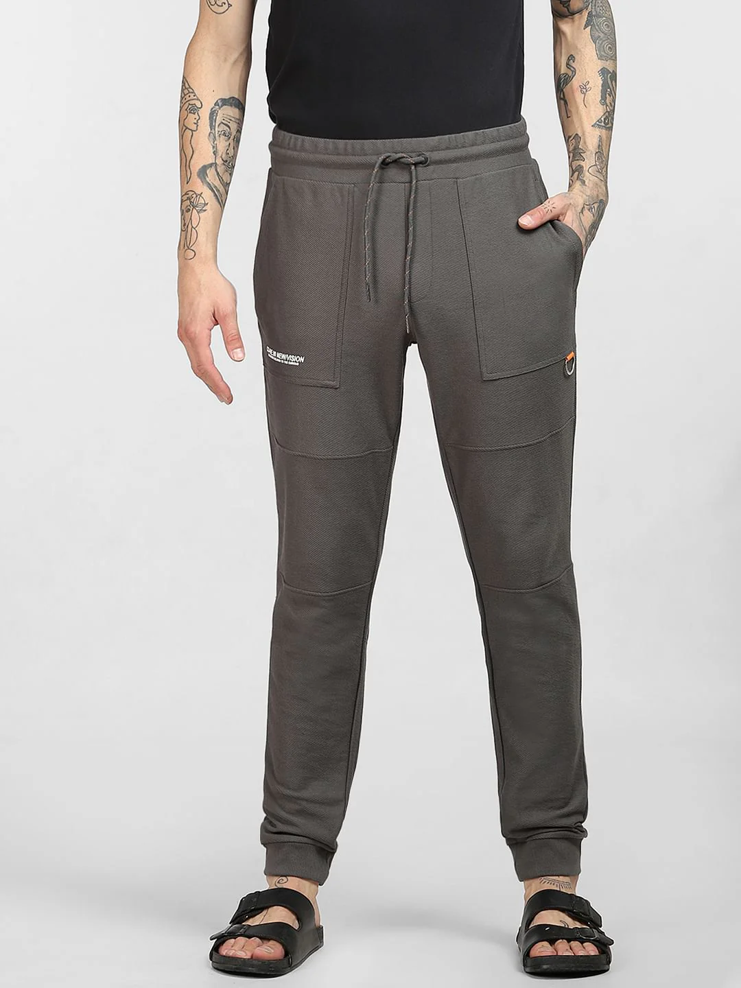 Dark Grey Mid Rise Twill Sweatpants - Image 2