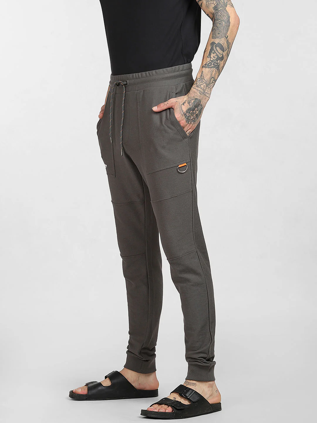 Dark Grey Mid Rise Twill Sweatpants - Image 3