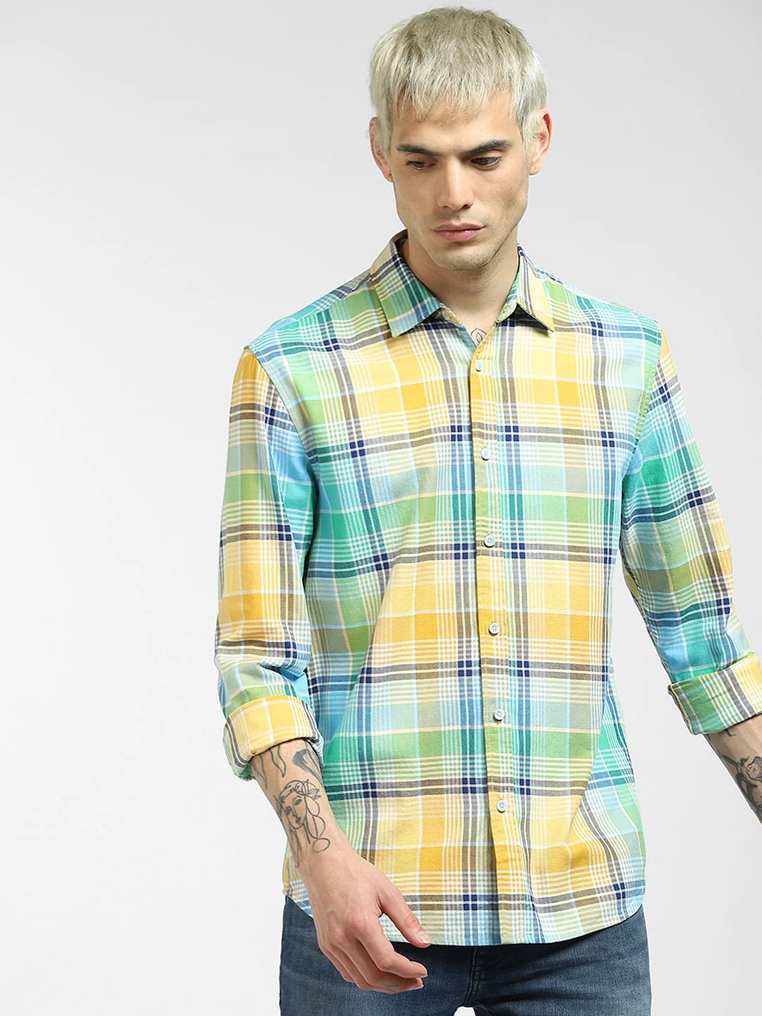Green Checked Full Sleeves Shirt - Image 2