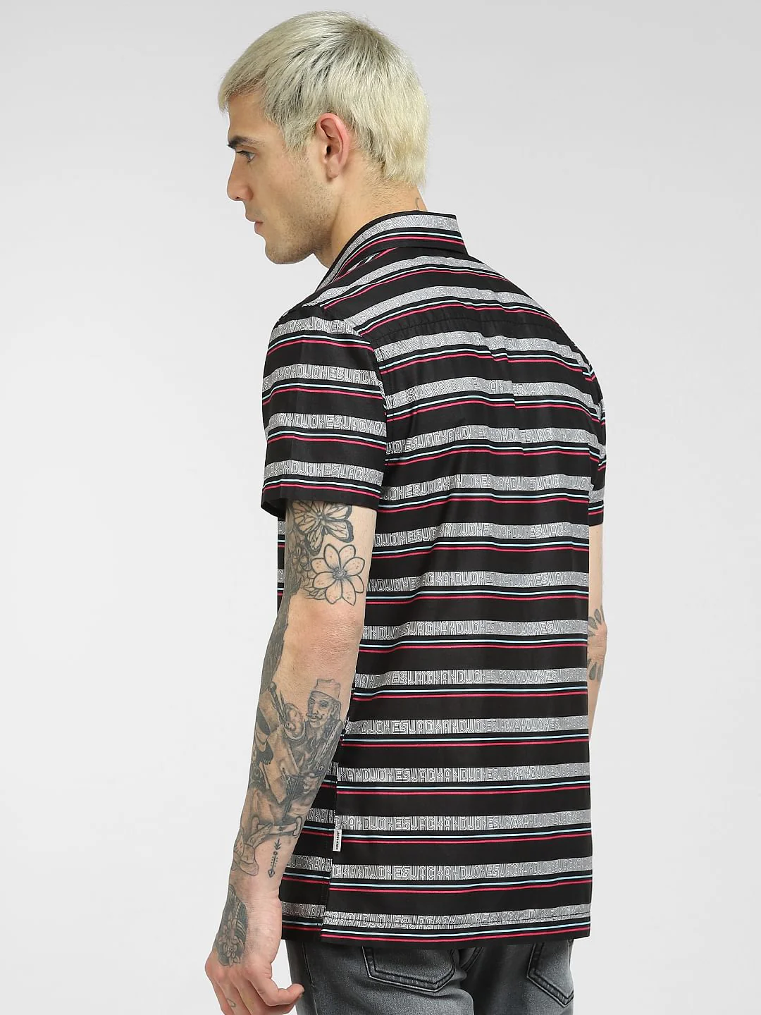 Black Horizontal Stripe Half Sleeves Shirt - Image 4