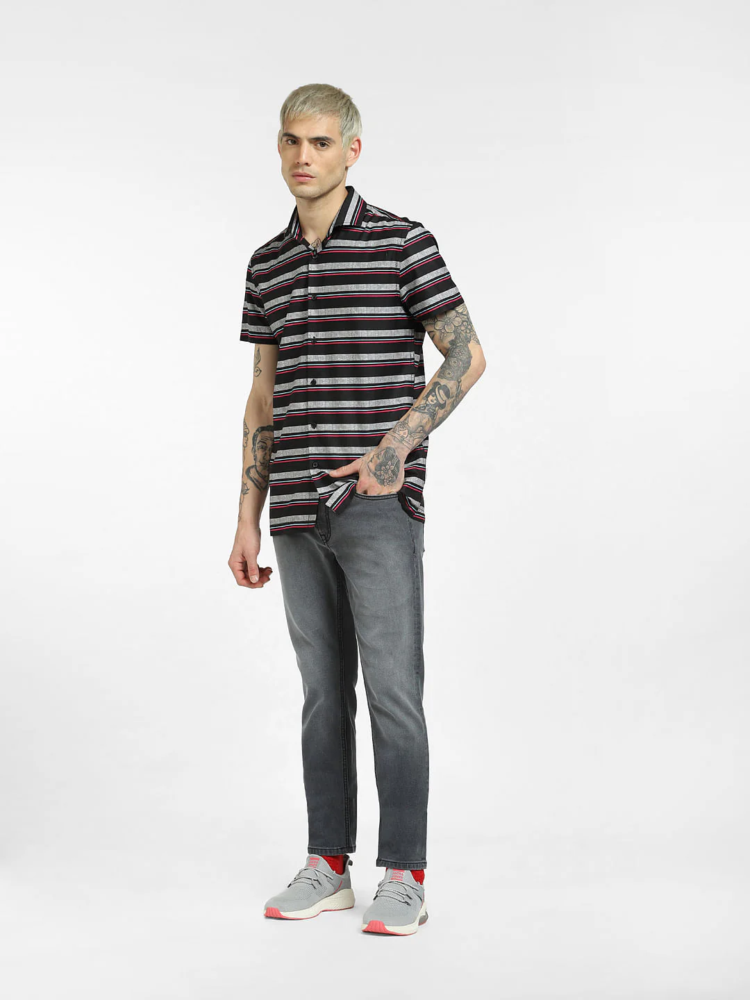 Black Horizontal Stripe Half Sleeves Shirt - Image 6