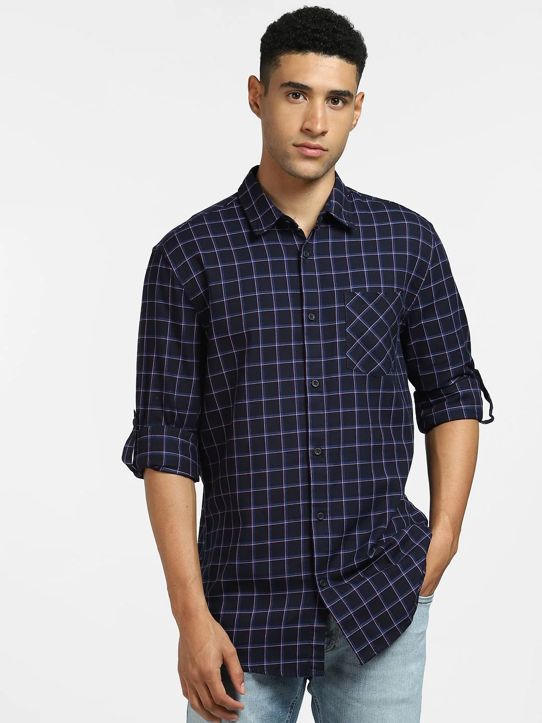 Blue Check Print Full Sleeves Shirt - Image 2