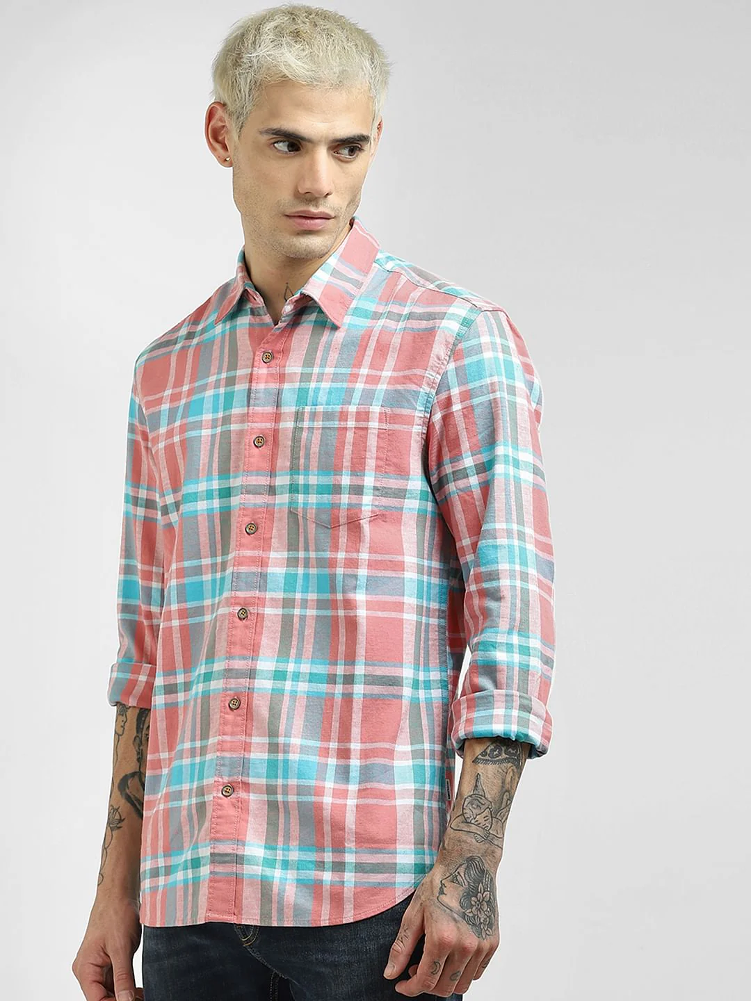 Pink Checked Full Sleeves Shirt - Image 2