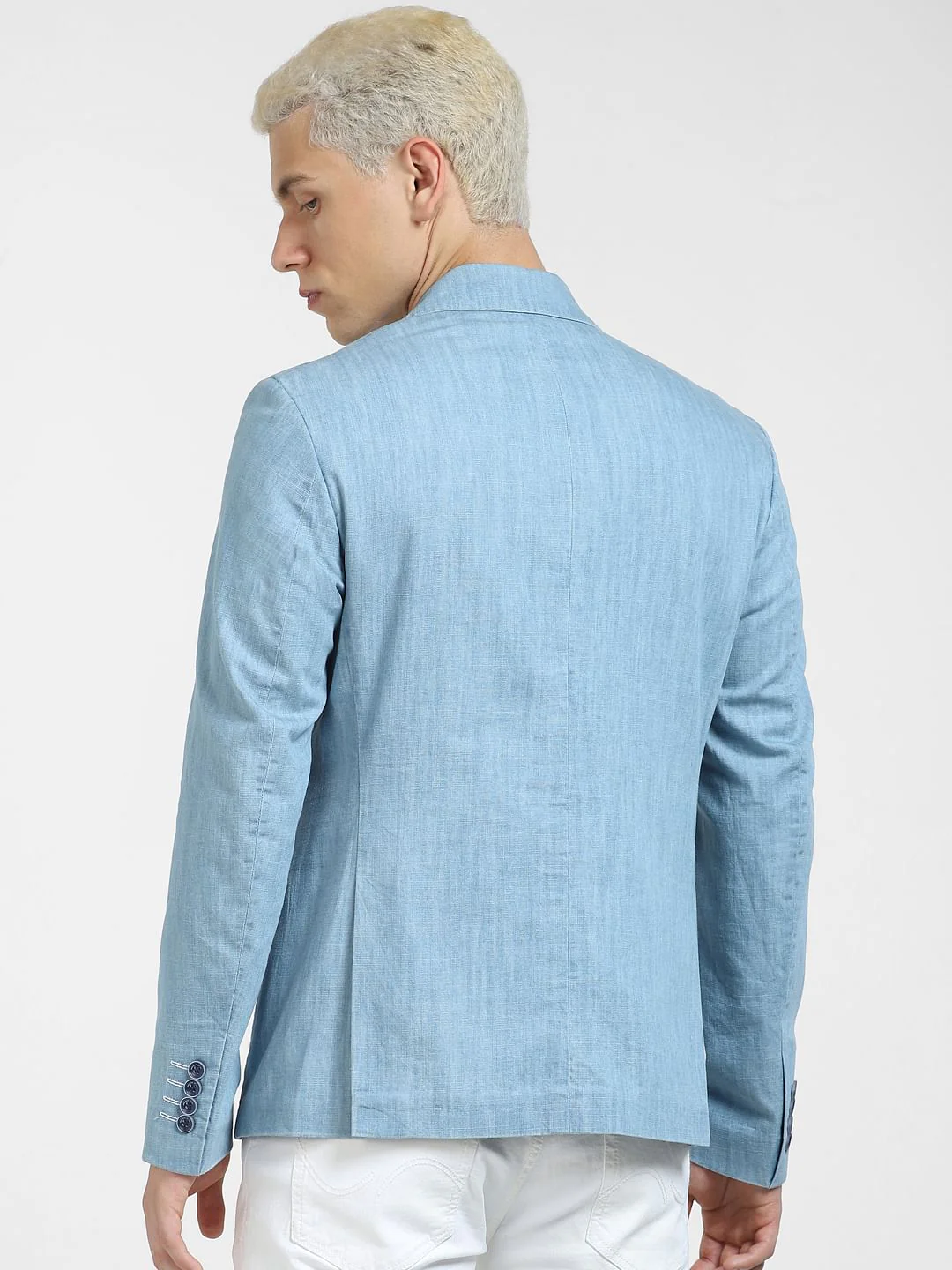 Light Blue Slim Fit Denim Blazer - Image 4