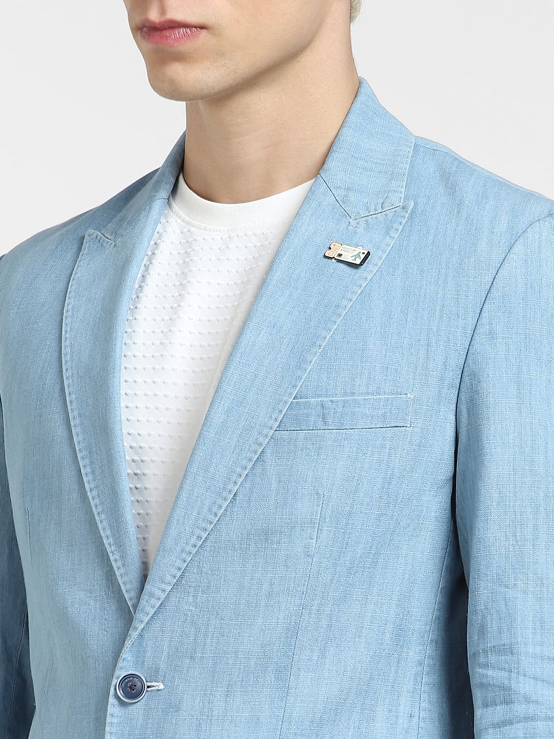 Light Blue Slim Fit Denim Blazer - Image 5