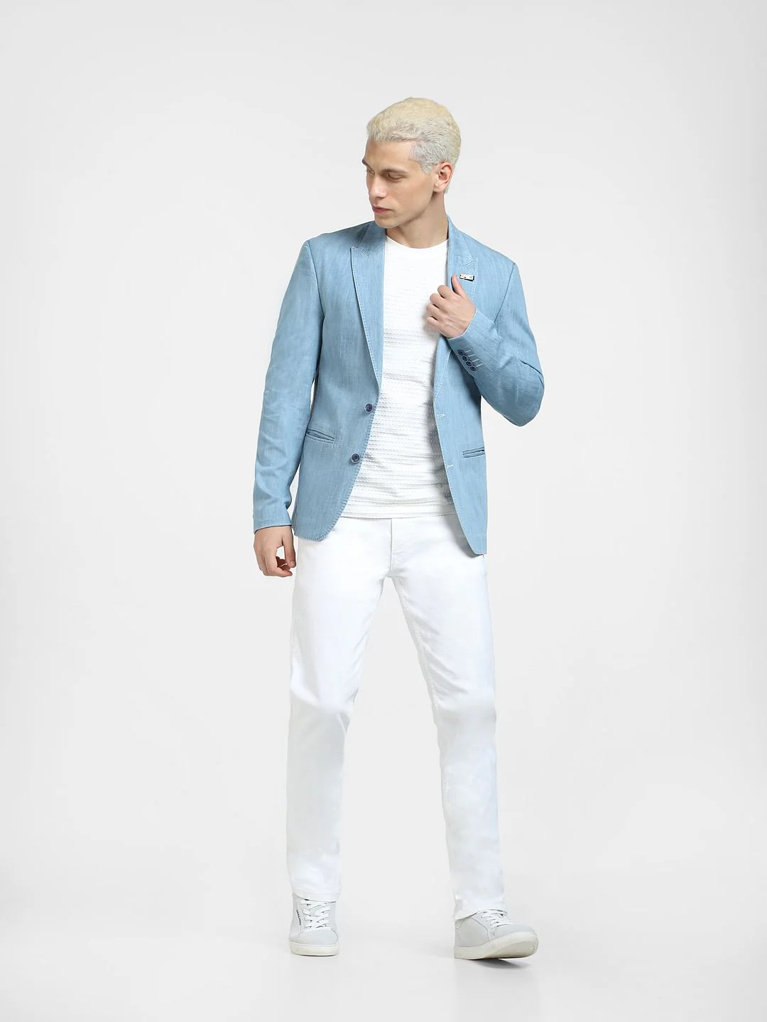 Light Blue Slim Fit Denim Blazer - Image 6