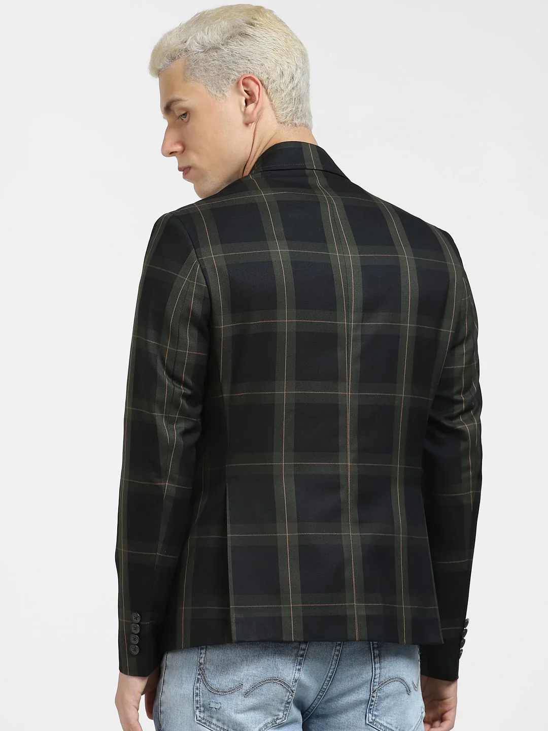 Green Check Print Slim Fit Blazer - Image 4