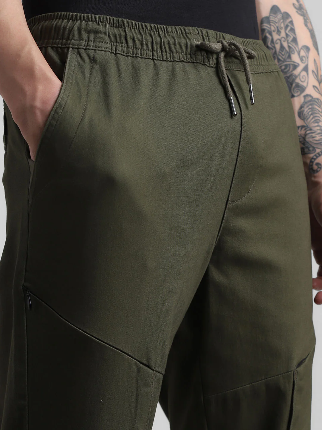 Olive Slim Fit 6 Pocket Cargos - Image 4