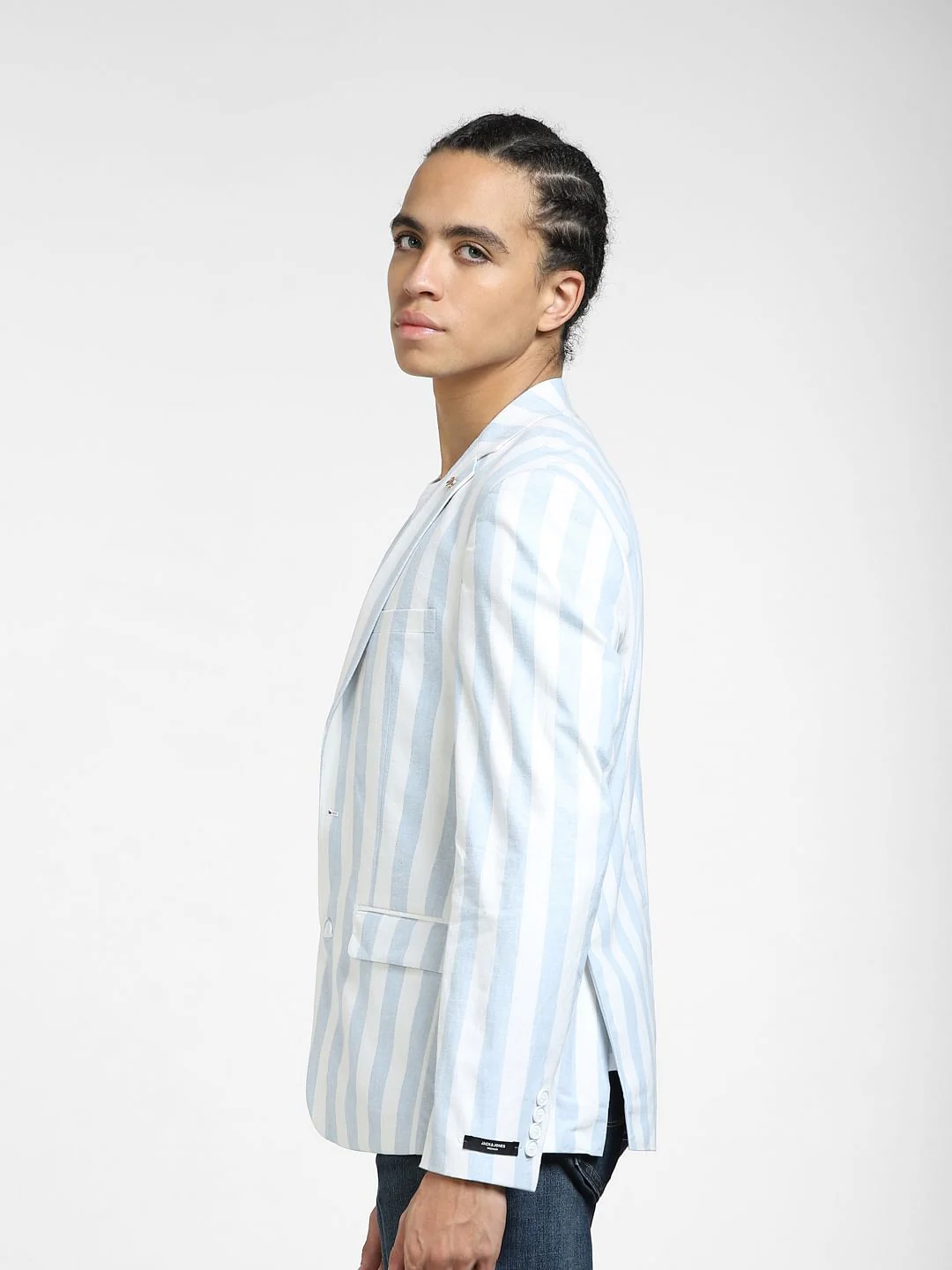 Blue Striped Linen Blazer - Image 3