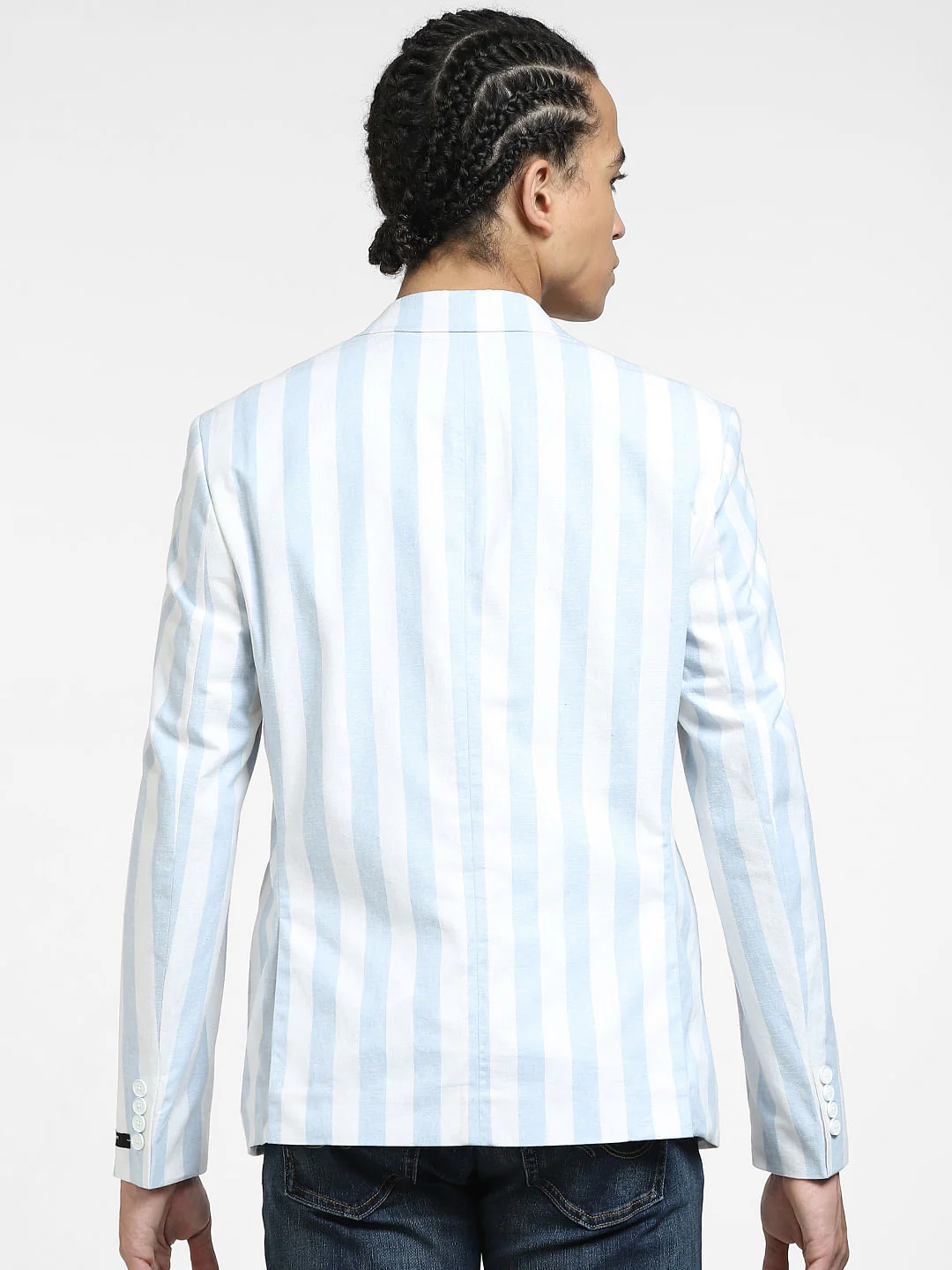 Blue Striped Linen Blazer - Image 4