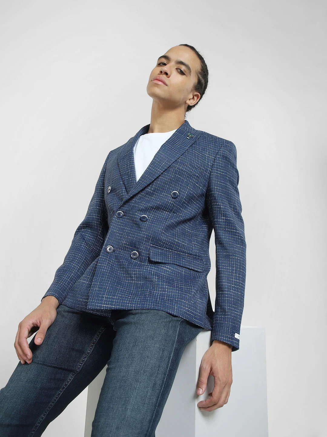 Navy Blue Printed Blazer