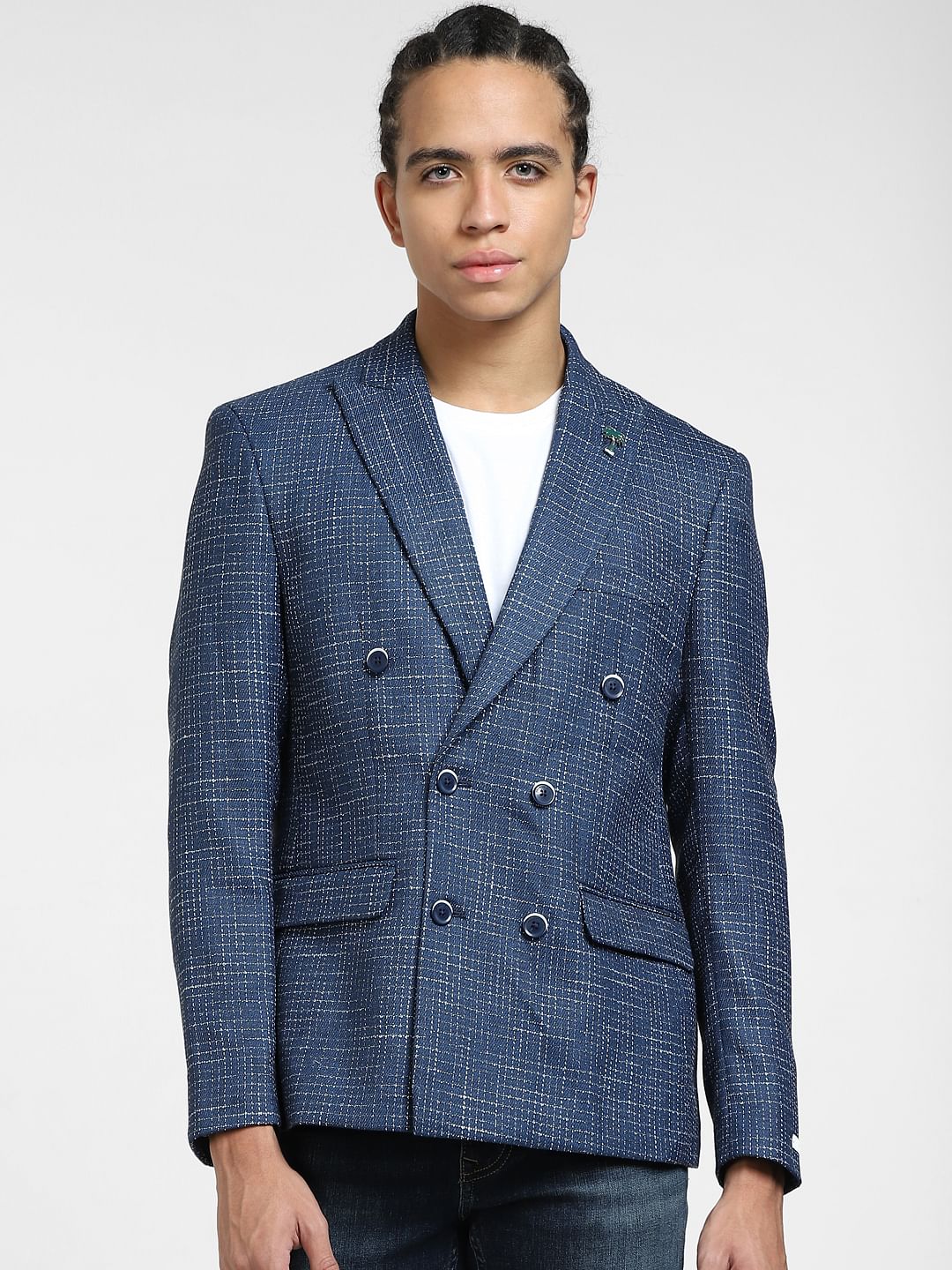 Navy Blue Printed Blazer - Image 2