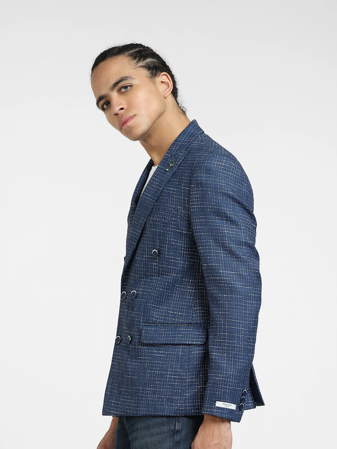 Navy Blue Printed Blazer - Image 3