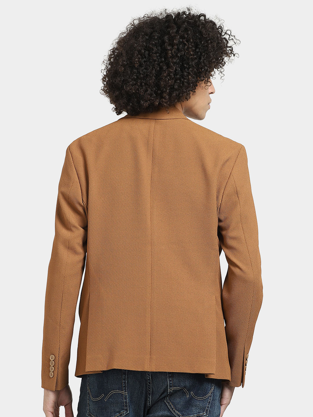 Brown Knitted Slim Fit Blazer - Image 4